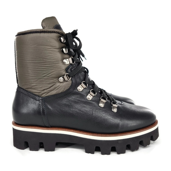 Aquatailia Morena Black & Olive Colorblock Leather Lace-Up Lug Sole Combat Boots - Picture 2 of 12